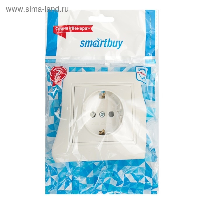 Розетка Smartbuy  Розетка Smartbuy "Венера", 16 А, одноместная, скрытая, с з/к, белая