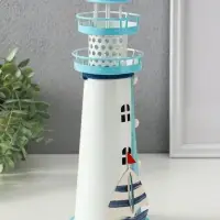 Сувенир настольный "Маяк с парусником" голубой, 3хLR1130, RGB, LED 9,5х9,5х28,5 см