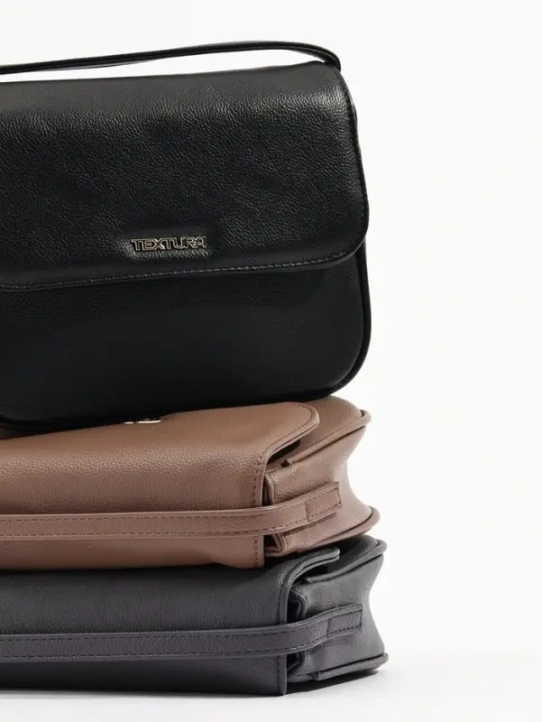 Сумка женская мессенджер TEXTURA на магните, 25&times;7.5&times;19 см, чёрный