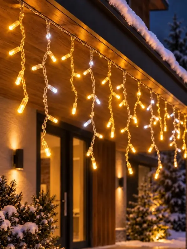 Гирлянда &laquo;Бахрома&raquo; 3&times;0.6 м, IP65, УМС, прозрачная нить, 144 LED, мерцание, свечение тёплое белое, 220 В