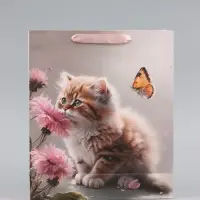 Пакет подарочный вертикальный &laquo;Котик и цветок&raquo;, 22&times;22&times;11 см