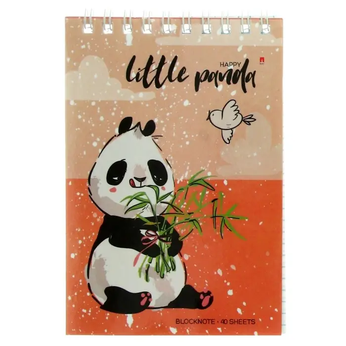 Блокнот А6, 40 листов на гребне "Удивительные панды", обложка ламинированный картон, МИКС