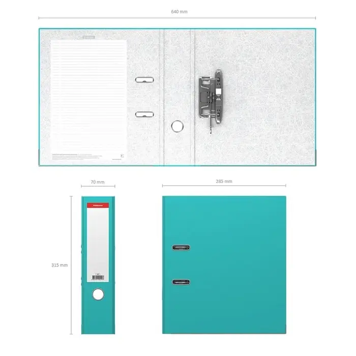 Папка-регистратор А4, 70 мм, ErichKrause, Standard, бумвинил, с этикеткой на корешке, нижний металлический кант, бирюзовая