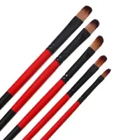 Кисти для рисования, нейлон, 5 штук, плоские, закругленные, деревянная ручка, международный размер