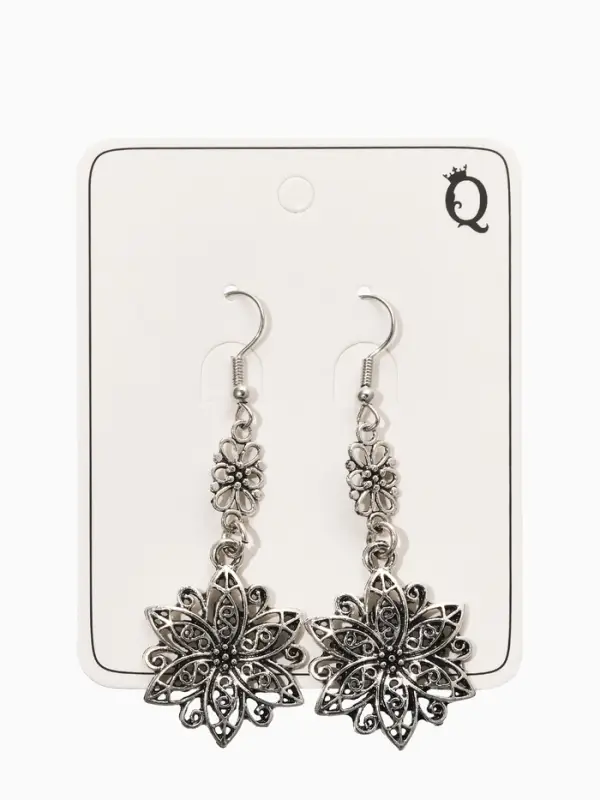 Серьги метал Серьги метал "Аутентичность" цветы, цвет чернёное серебро