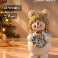 Фигурка полистоун &laquo;Снеговик в шапке с помпошками, с новогодним венком&raquo;, 5.5&times;4&times;10 см