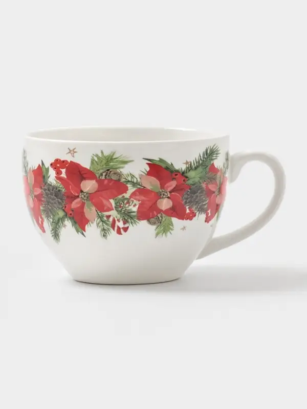 Чайная пара «Новогоднее настроение», 2 предмета: чашка 210 мл, блюдце d=15 см, фарфор, белая