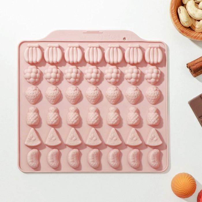 Форма для мармелада Доляна «Фруктовый бум», силикон, 18,5×17,5 см, 42 ячейки (2,2×2,2 см), цвет розовый Форма для мармелада Доляна «Фруктовый бум», силикон, 18,5×17,5 см, 42 ячейки (2,2×2,2 см), цвет розовый