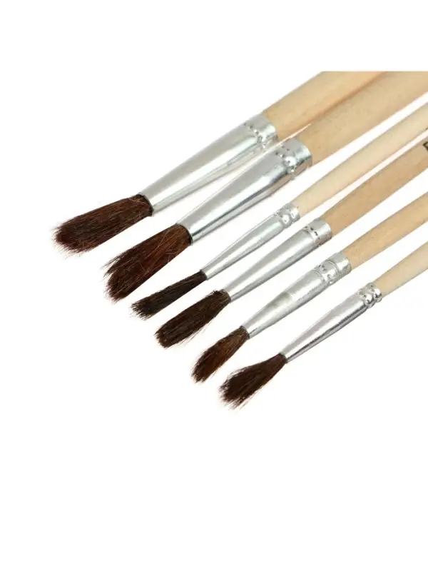 Набор кистей для рисования, белка, 6 штук: № 1, 3, 5, 7, 9, 11, круглые, деревянная ручка, международный размер