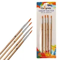 Набор кистей для рисования, синтетика, 4 штуки: № 2, 2, 4, 8, круглые, деревянная ручка, международный размер