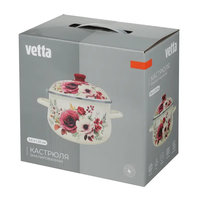 Кастрюля эмалированная VETTA Лаура, 22см, 3,6л, индукция