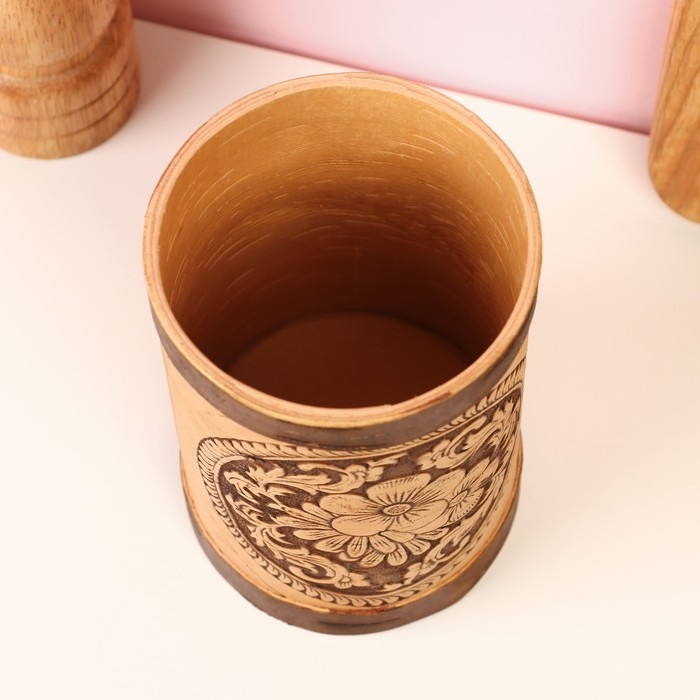 Туес  "Цветочки", круглый, D=8 см, береста