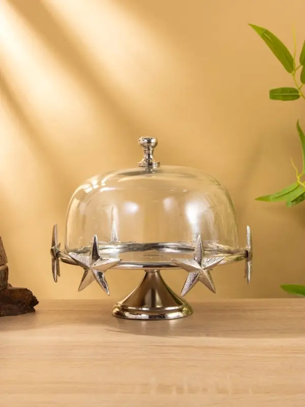 Тортовница со стеклянной крышкой Тортовница со стеклянной крышкой "Звёзды" алюминий 21х21х23 см