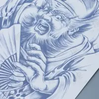 Татуировка на тело "Китайский воин с веером - крик" 18х11 см Татуировка на тело "Китайский воин с веером - крик" 18х11 см