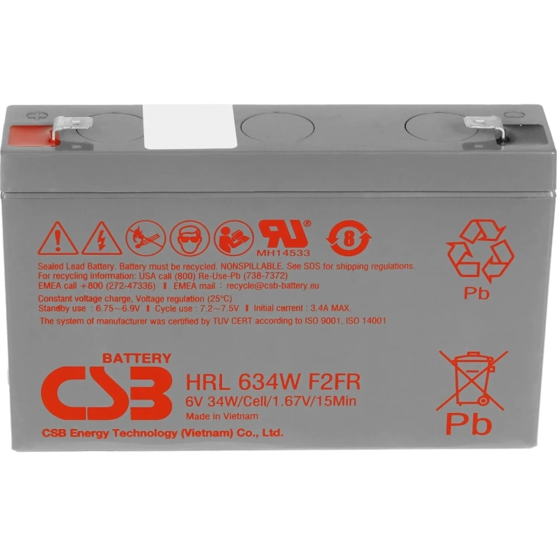 Батарея для ИБП CSB серия HRL, HRL634W F2 FR CSB, 6В/8.5Ач