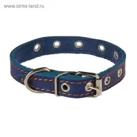 Ошейник однослойный безразмерный, 45&times;2 см, ОШ 18-39 см, кожа, синий