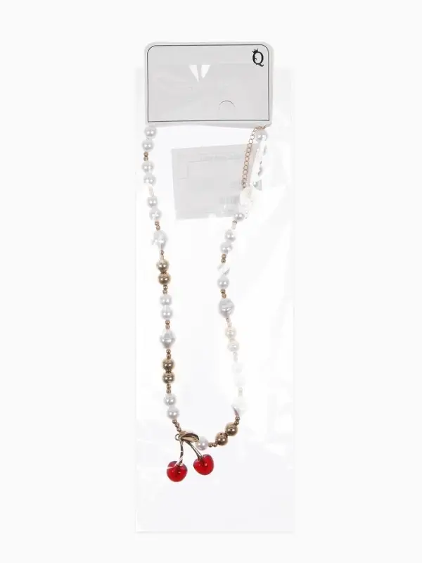 Кулон на жемчужных бусах "Вишня", цвет белый в золоте