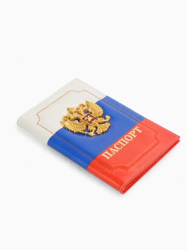 Обложка для паспорта, с металлическим гербом, триколор