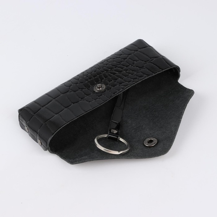 Ключница на кнопке TEXTURA, длина 15 см, металлическое кольцо, цвет чёрный Ключница на кнопке TEXTURA, длина 15 см, металлическое кольцо, цвет чёрный