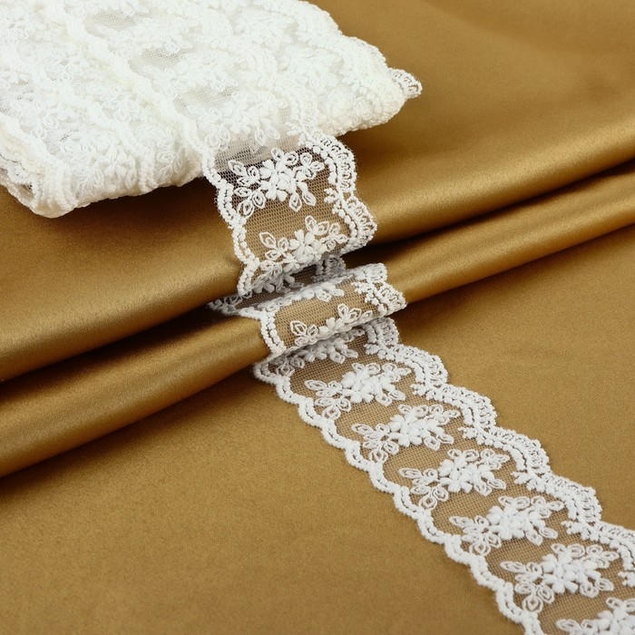 Кружево на сетке, 55 мм × 9 ± 0,5 м, цвет белый Кружево на сетке, 55 мм × 9 ± 0,5 м, цвет белый