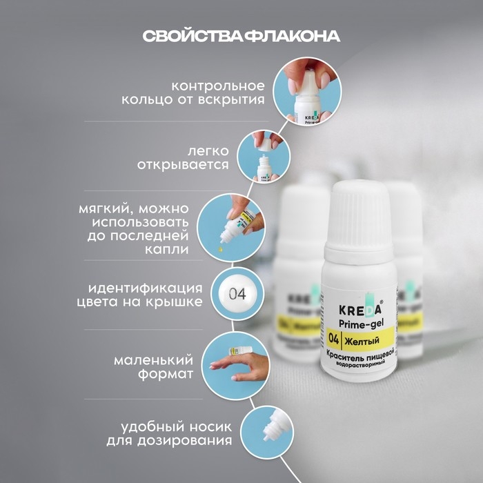 Краситель пищевой Prime-gel, водорастворимый, желтый, 10 мл