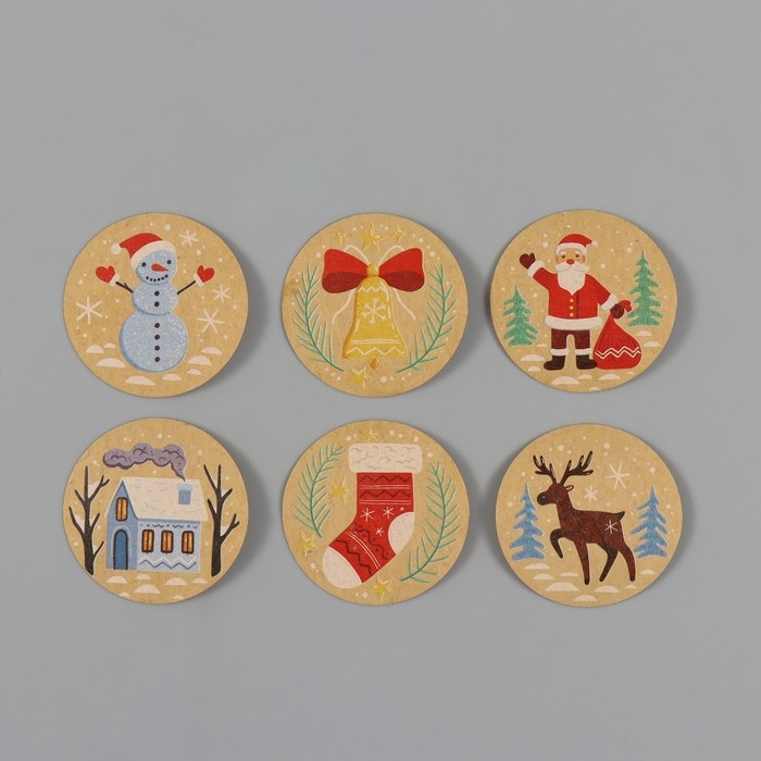 Наклейка бумага крафт Наклейка бумага крафт "Привет, Новый год!" d=2,5 см 252 шт в рулоне