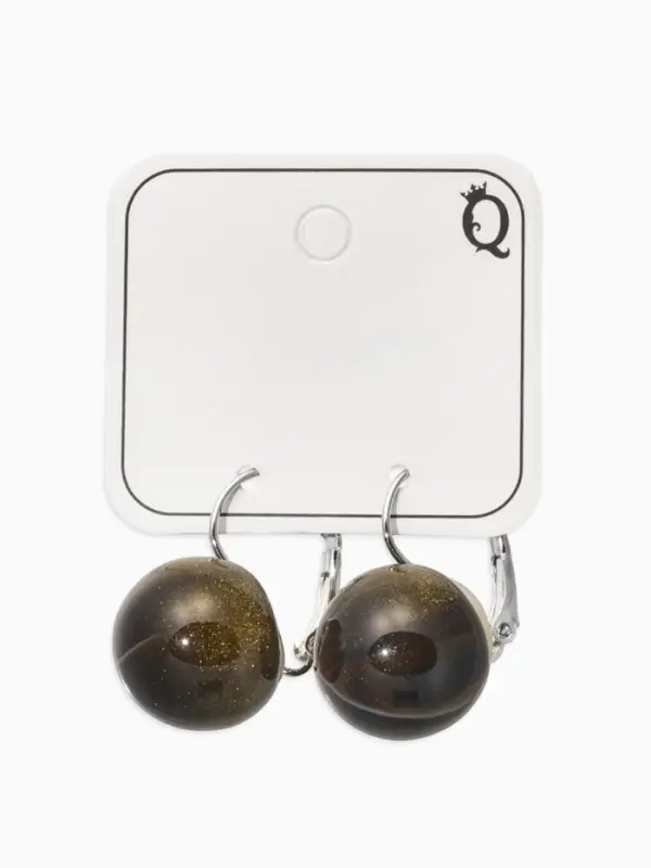 Серьги пластик "Шар №16" с разводами и блёстками, цвет чёрно-золотой в серебре