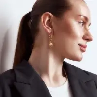 Серьги конго &laquo;Солнце и луна&raquo;, кошачий глаз, цвет золото