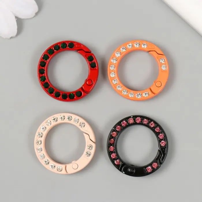 Карабин металл, пластик "Кольцо со стразами" МИКС 2,5х2,5 см