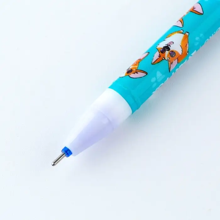 Ручка пластик пиши-стирай с колпачком &laquo;Корги&raquo;, синяя паста, гелевая 0.5 мм