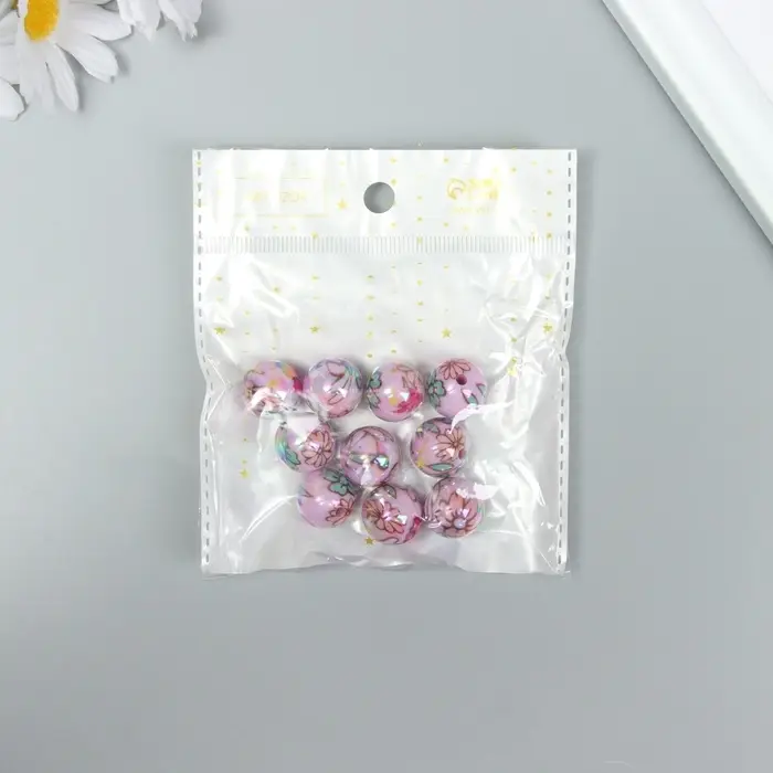 Бусины для творчества акрил Бусины для творчества акрил "Цветочки на розовом" МИКС 1,6х1,6х1,6 см