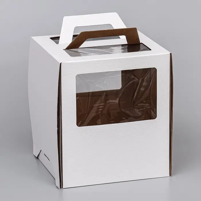 Коробка под торт 2 окна, с ручками, белая, 26&times;26&times;30 см