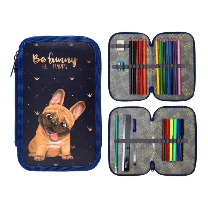 Пенал 2 секции, 125 х 205 мм, с наполнением 23 предмета, Calligrata Пенал 2 секции, 125 х 205 мм, с наполнением 23 предмета, Calligrata "Бульдог" ламинированный картон, 30П26/2/set