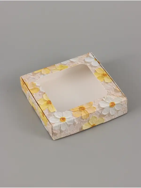 Коробка подарочная самосборная с окном &laquo;Цветы&raquo;, 13&times;13&times;3 см