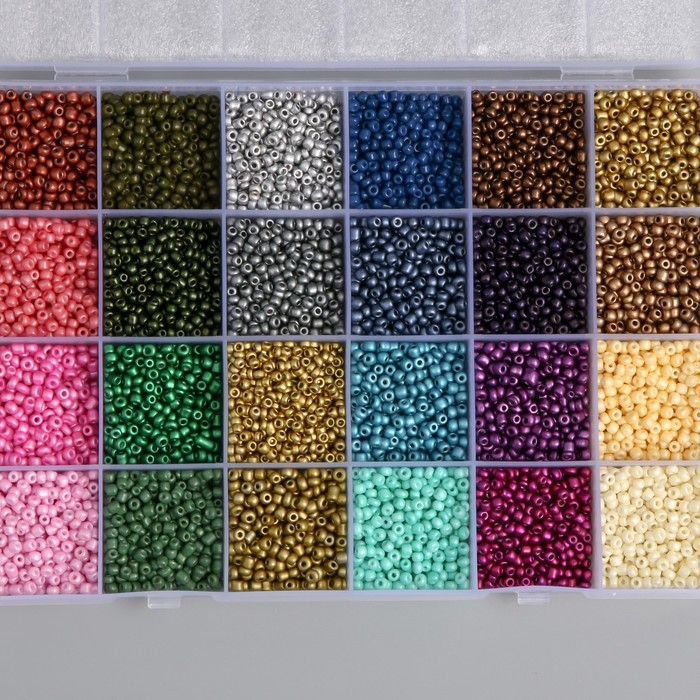 Бисер стекло 8/0 (3 мм) в шкатулке  Бисер стекло 8/0 (3 мм) в шкатулке "Металлик" 24 цвета х 15  гр 19х13х2,1 см