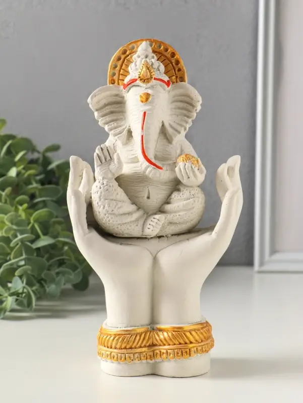 Фигурка гипс &laquo;Ганеша&raquo;, 21.5&times;11.5 см, белая с позолотой