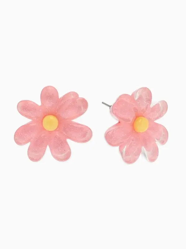 Серьги пластик &laquo;Цветочек летний&raquo;, с блёсткой, розовые