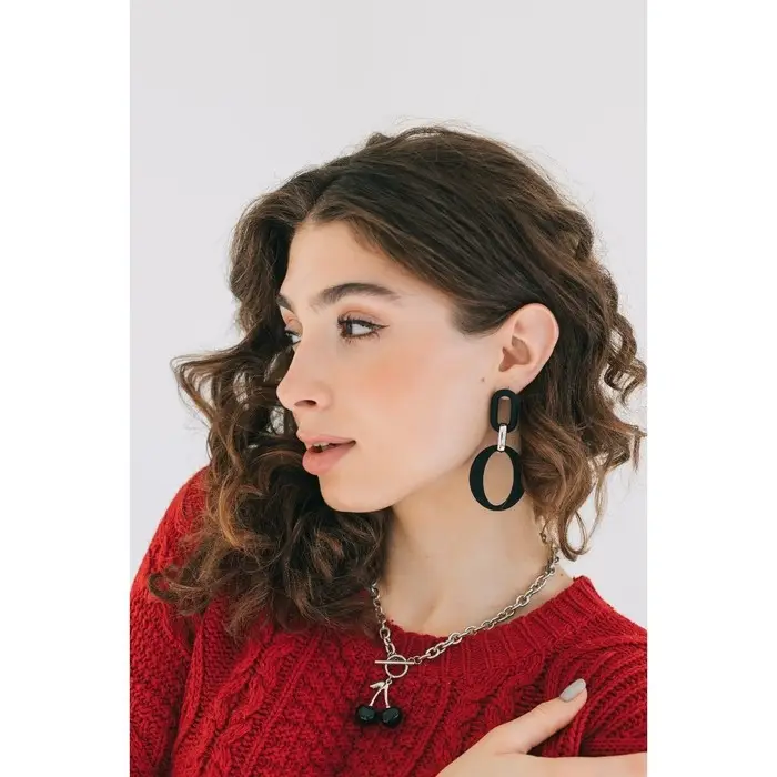 Серьги металл &laquo;Цепь&raquo;, кольцо и овал, 3 звена, серебристо-чёрные