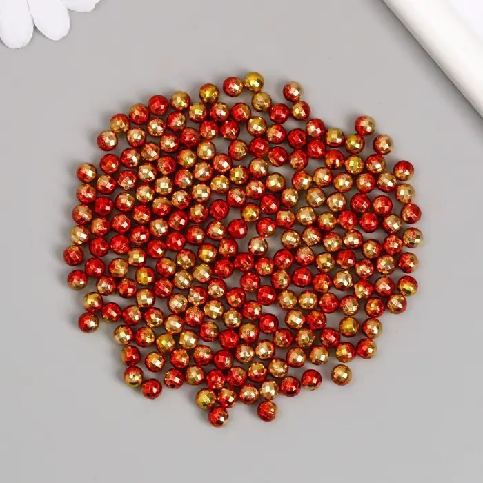 Декор для творчества пластик "Шарик с гранями. Золотисто-красный" набор 30 гр d=0,6 см