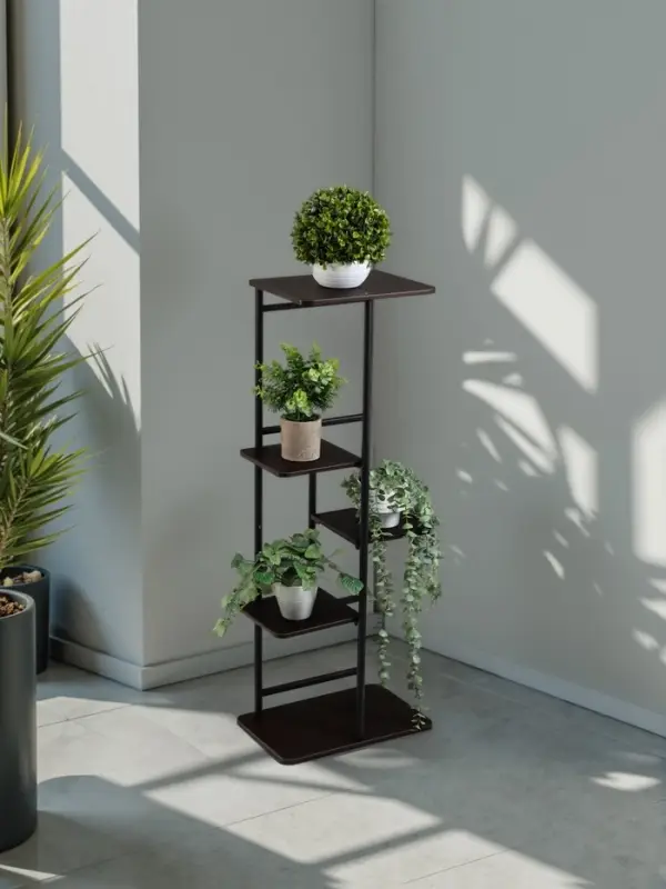 Подставка для цветов Greengo, 5 полок, 36&times;23&times;94 см, напольная, каркас металл, полки МДФ, чёрная