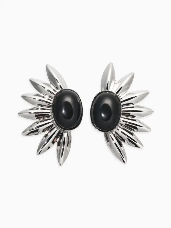 Серьги &laquo;полу солнце&raquo;, чёрные в серебре