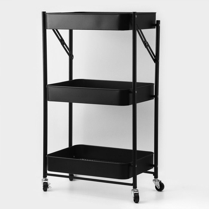 Этажерка напольная 3-х ярусная, 45,5×29,5×77,5 см, на колёсиках, цвет чёрный Этажерка напольная 3-х ярусная, 45,5×29,5×77,5 см, на колёсиках, цвет чёрный