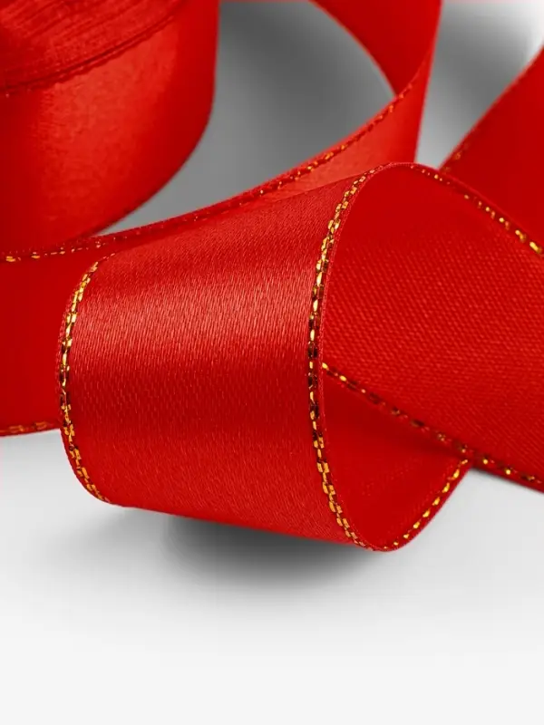 Лента атласная, с золотым люрексом, 25 мм, 23&plusmn;1 м, красная №026