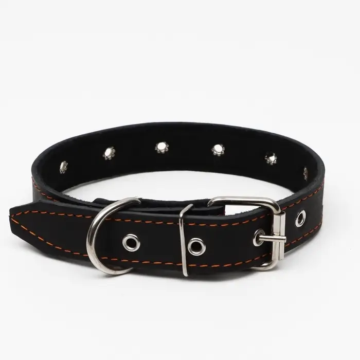 Ошейник кожаный на синтепоне, безразмерный, 65&times;3 см, ОШ 22-55 см, чёрный