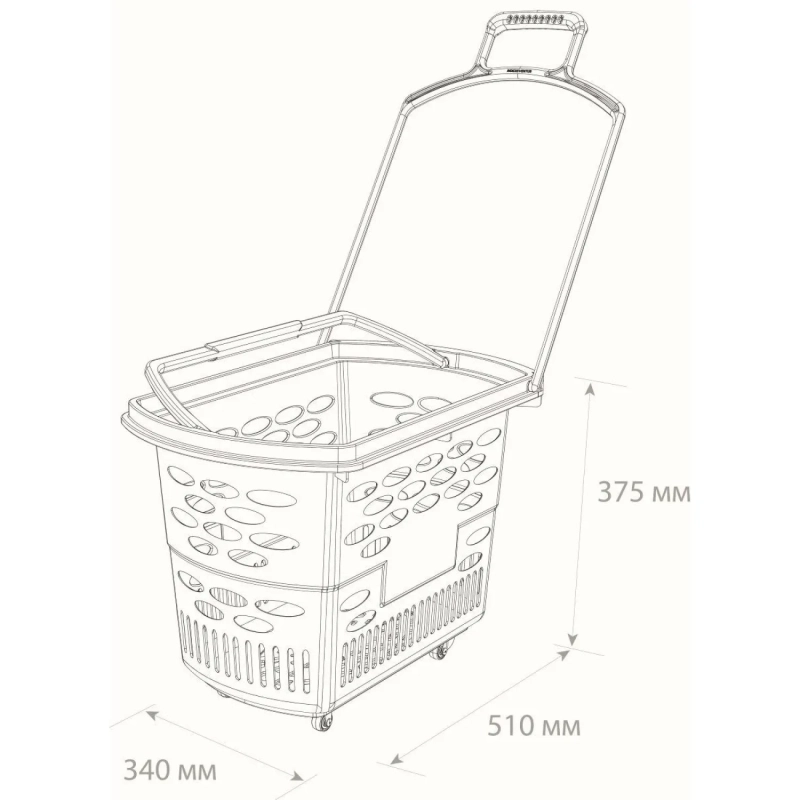 Корзина-тележка покупательская EVR_TECHNO пласт. с 2 пл.ручками,38л.,черный