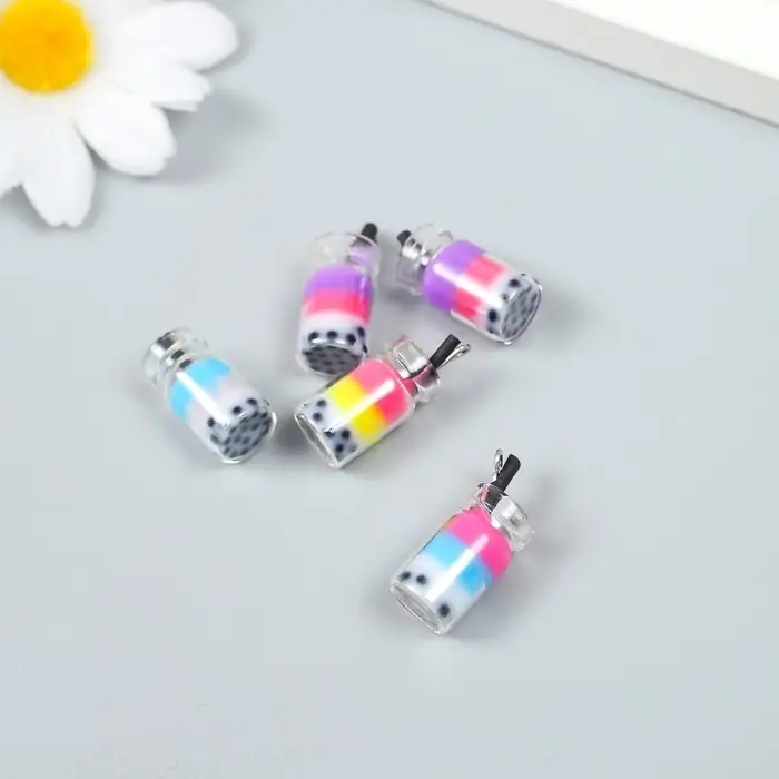 Декор для творчества стекло, пластик "Смузи в банке с петелькой" МИКС 1х1х2,3 см