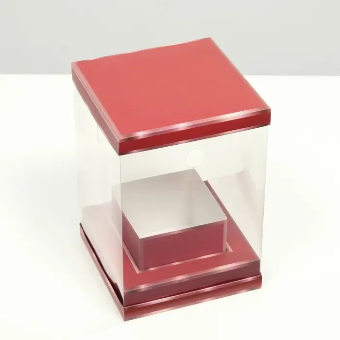 Коробка для цветов с вазой и PVC окнами складная, красный, 16&times;23&times;16 см