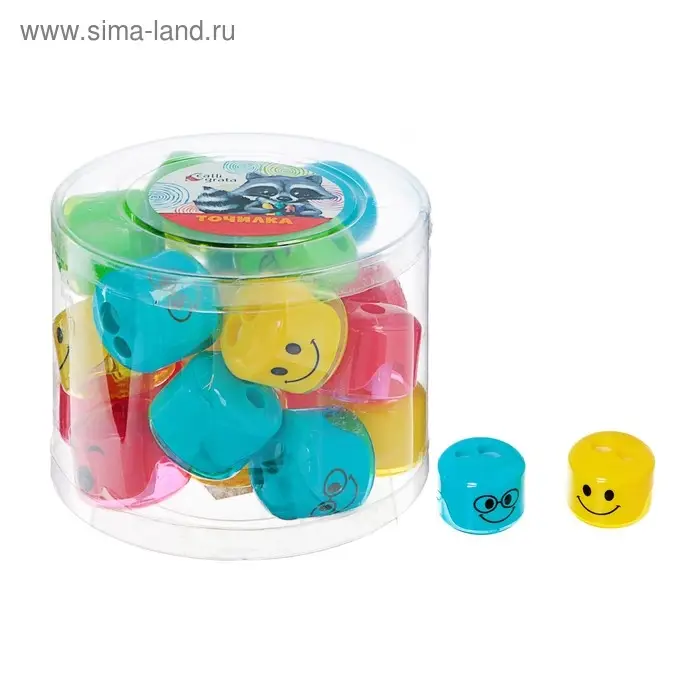 Точилка с контейнером «Смайл», двойная, корпус МИКС Точилка с контейнером «Смайл», двойная, корпус МИКС