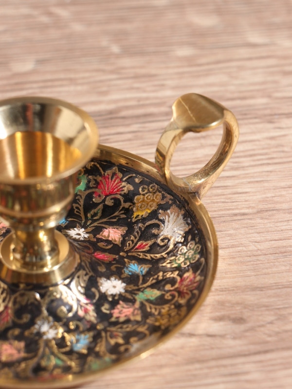 Подсвечник с блюдцем, латунь, 10×11.5×5.5 см