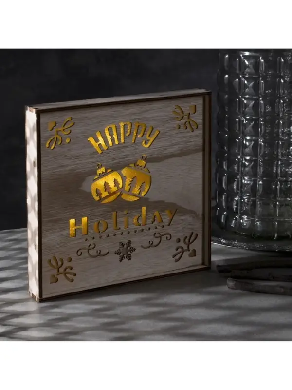 Светодиодная фигура &laquo;Счастливые каникулы&raquo; 22&times;22&times;4 см, дерево, от батареек АААх2, свечение тёплое белое